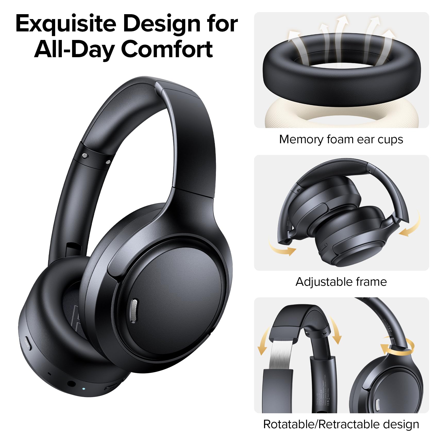 TAGRY Hybrid Active Noise Cancelling Headphones 120Hrs Playtime ENC Clear Call Mic Over Ear Wireless Bluetooth Headphones with Hi-Res Audio Comfort Earcups Low Latency ANC Headphone for Travel Game
