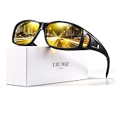 URUMQI Night Vision Driving Glasses Fit Over Eyeglasses for Men Women | Anti-Glare Polarized Nighttime Glasses, Wraparound Night Vision Glasses for Driving, Yellow Tinted Lens