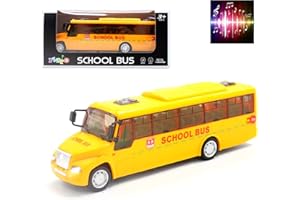 Playo Kids School Bus Toy - Pull Back Vehicles Light Up & Sounds - Toy Vehicles with Openable Doors - Car Lights and Music