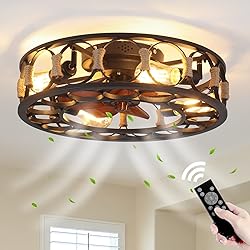 BUXVRCS 19.68'' Flush Mount Caged Ceiling Fan with