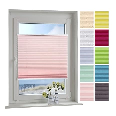 ourdeco® Plissee / 80 x 150 cm (Breite x Höhe) Altrosa/lichtdurchlässig, Blickdicht/verspannt/zum Klemmen und Montage ohne Bo