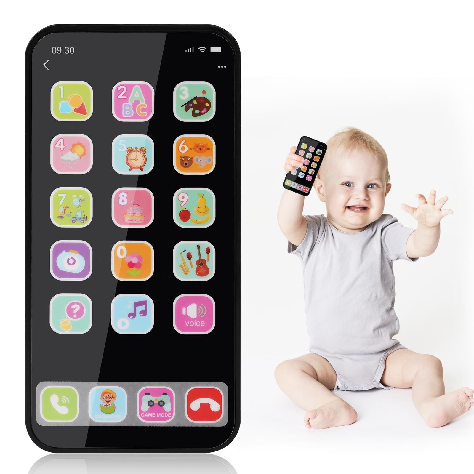 Aolso Baby Phone - Toy for 1-6 Year Old Boys & Girls, Music Mobile Phone Toy Gifts for Toddler Age 1-2, Birthday Present (Black)