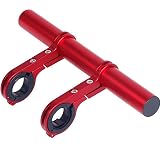 Upgrade your ride with this 8" Bike Handlebar Extender! Made from durable aluminum alloy, it features a dual mounting clamp bracket for a secure fit on handlebars 0.88" to 1.3" in diameter. Sleek red.