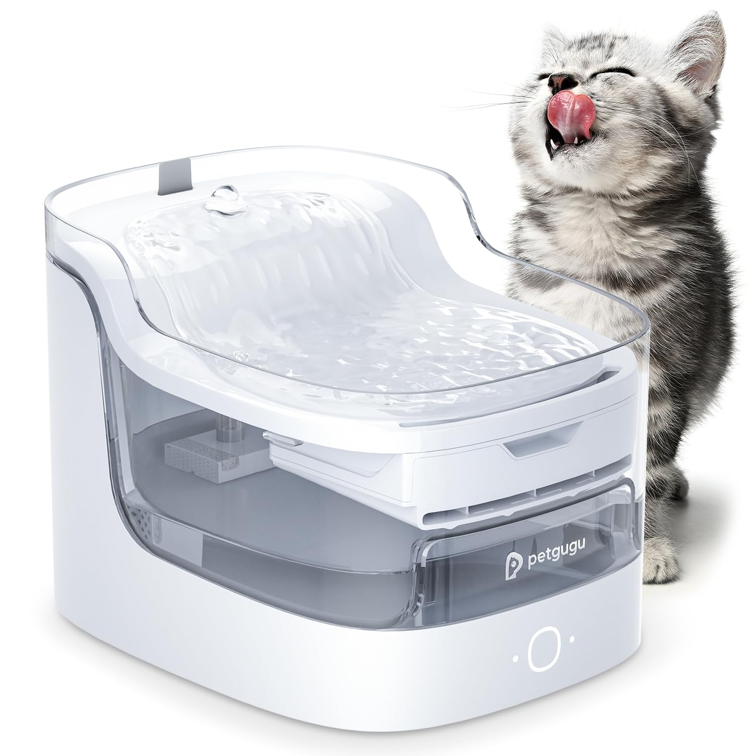 PETGUGU Cat Water Fountain for Drinking, Automatic Pet Water Dispenser with 8-Layer Filter, Ultra-Quiet Wireless Pump, Smart App Control & 2.4G WiFi for Cats and Dogs (PF1L)