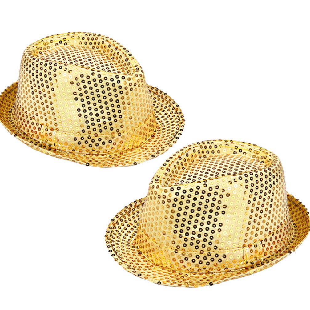 ABOOFAN Sequin Top Hat 2Pcs Party Costume Hat for Adults Men Women Magician Style Headwear Halloween Derby Performance Accessory