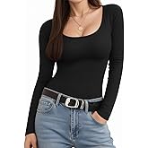 MANGOPOP Long Sleeve Shirts for Women Slim Fitted Scoop Neck Top Fleece Thermal Undershirts Base Layer Going Out Trendy 2025