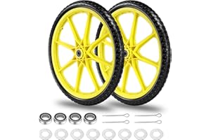ALEDARAS 20" Flat Free Tire and Wheel with 3/4" & 5/8" Bearing, Replacement Wheels for Rubbermaid Wheelbarrow,Lawn Carts, Big Wheel Utility Carts and Garden Yard Cart, 2 Pcs Yellow