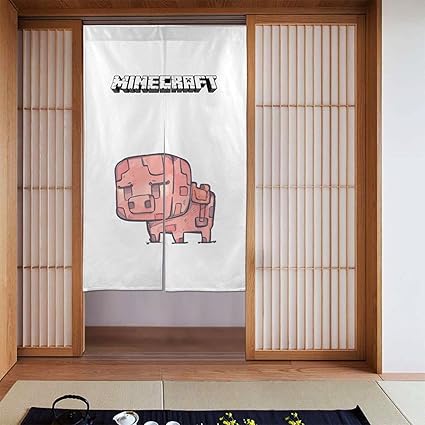 Amazon マイクラ ブタ 豚 のれん 遮光 間仕切り 暖簾 目隠し 和風 アニメ 可愛い おしゃれ 玄関 キッチン リビング 飲食店 出入り口 Danesi 86x143cm のれん オンライン通販