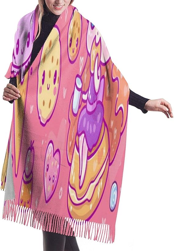 Amazon マフラー レディース スカーフ 大判 厚手 かわいいベクトルイラスト カワイイアニメの女の子 大きな目 年長者へのギフト 男女兼用 秋冬 防寒 68cmx196cm マフラー 通販