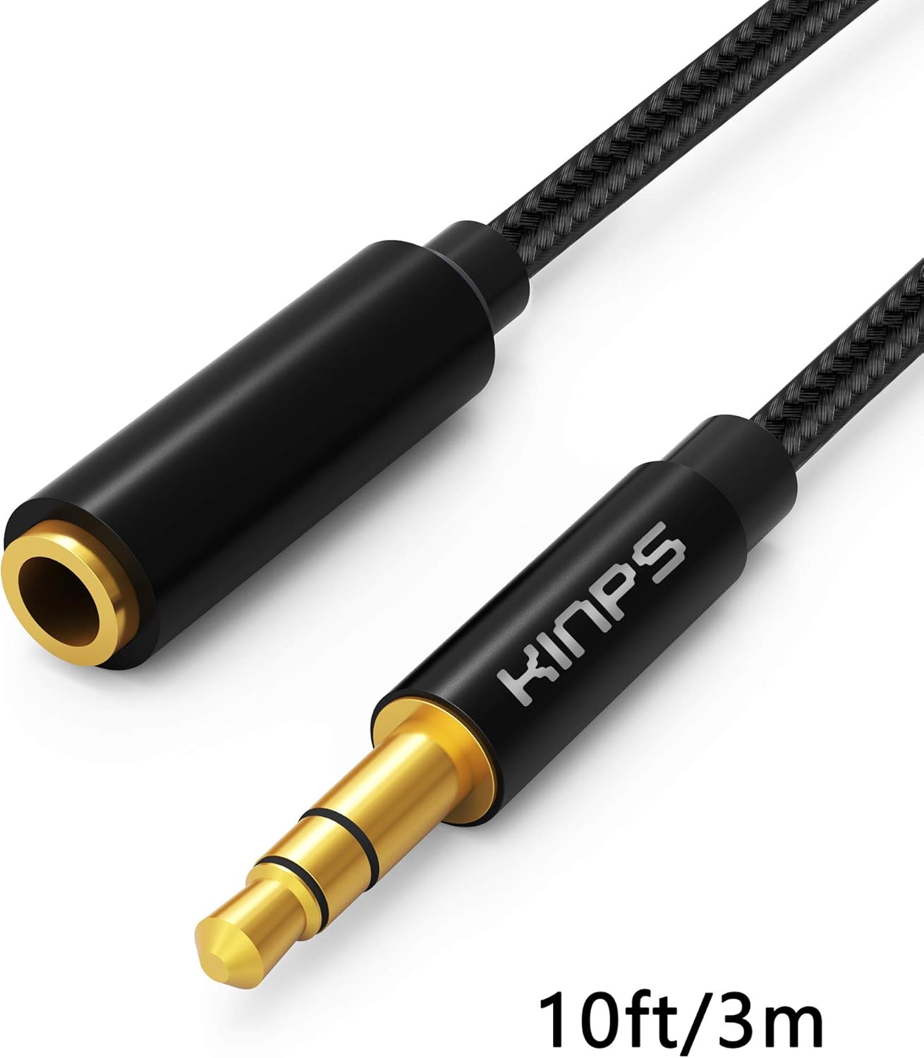 KINPS Audio Auxiliary Stereo Extension Audio Cable 3.5mm Stereo Jack Male to Female, Stereo Jack Cord for Phones, Headphones, Speakers, Tablets, PCs, MP3 Players and More (10FT/ 3M, Nylon-Black): Home Audio & Theater