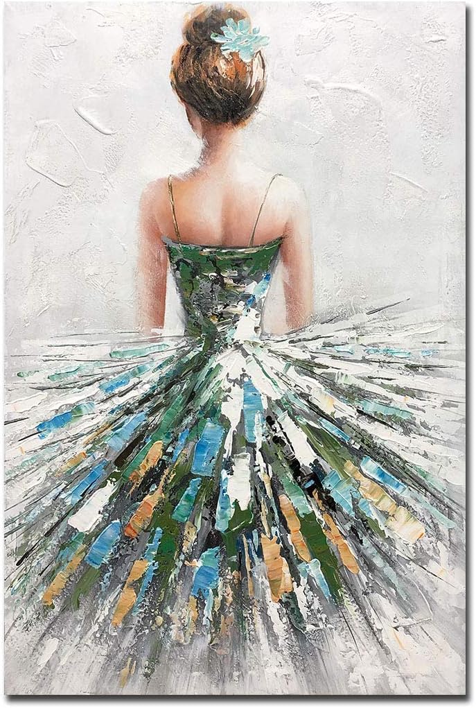 Paintings - Boiee Art,24x36Inch 100% Hand Painted Beautiful Ballet Girl Oil Paintings Vertical Abstract Figure Canvas Oil Wall Art Ballerina Artwork Oil Hand Paintings Stretched and Framed Ready to Hang