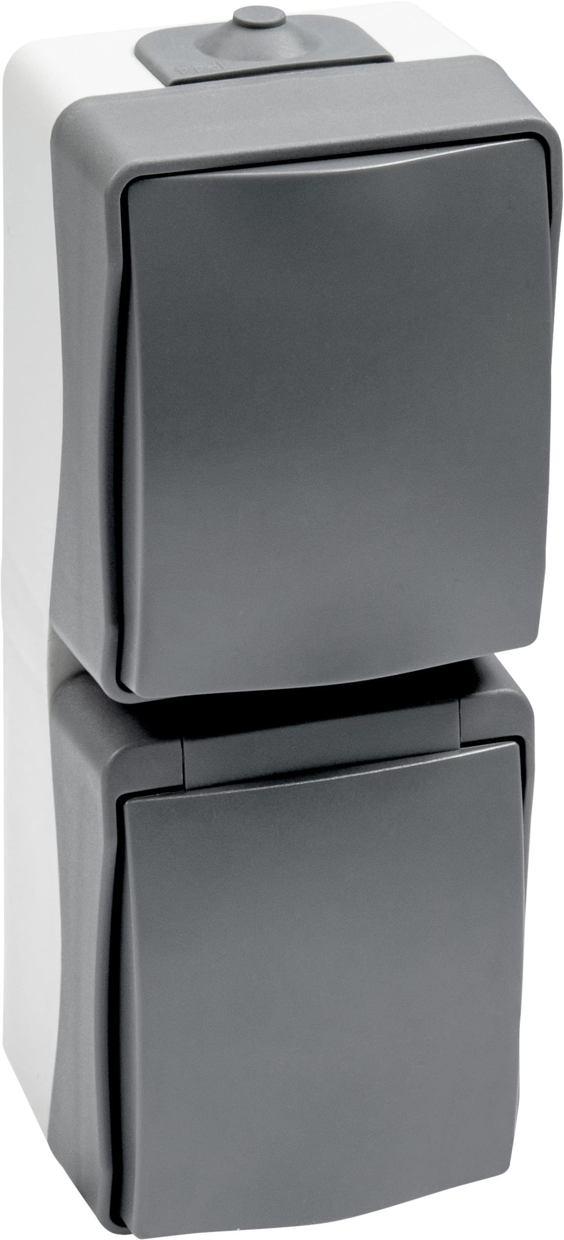 Meister Cave 7407050 Socket & Toggle Switch 2-Way Vertical - Surface-Mounted - IP44 Splash Protection for Wet Rooms - Up to Cable Cross Section 2.5 mm² - Grey/Wet Room Socket — image 1