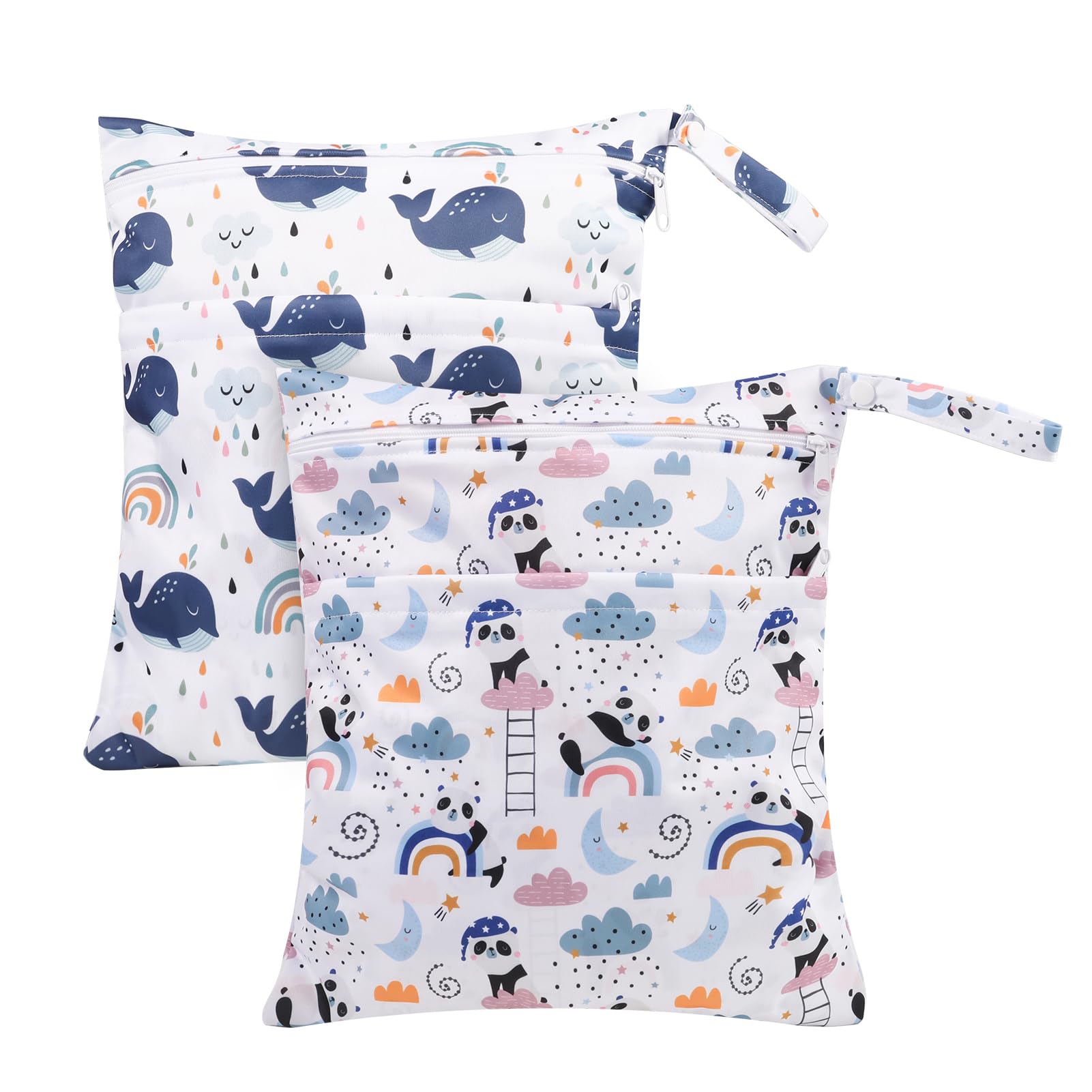 2 Packs Wet Bag Waterproof Wet Dry Bags,Baby Wet Bag with Double Zipper Pockets Wet Bags for Swimming Baby Items(Blue+Green)