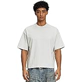 QJT Cropped Oversized Men's T-Shirts Cotton Fashion Boxy T Shirt Short Sleeve Crew Neck Tee for Men