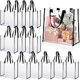 15 Pack Clear Tote Bags Bulk, Transparent PVC Shoulder Handbag for Women, Clear See Through Plastic Tote Bags with Handles for Shopping, Work, Sports Games, School, Christmas Gift Bag (12" x 6" x 12")