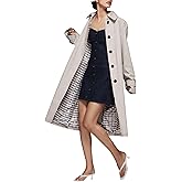 Fnortc Windproof Women's Long Single Breasted Trench Coat Oversized Style with Checkered Lining All-Season Fashion Outerwear