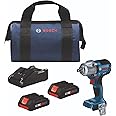 BOSCH GDS18V-330CB25 18V Brushless Connected-Ready 1/2 In. Mid-Torque Impact Wrench Kit with Friction Ring and Thru-Hole and (2) CORE18V® 4 Ah Advanced Power Batteries