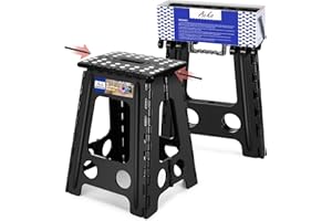 ACKO Folding Step Stool Foldable 17.5 Inch Stool 400 lbs Capacity,Plastic Stools for Adults and Kids,Collapsible Stool for Kitchen, Stepping Stool with Handle(Black)