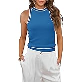 MIHOLL Women Summer Racerback Tank Tops Cute Sleeveless Halter Neck Tank Top Trendy Ribbed Cropped Tank Shirts