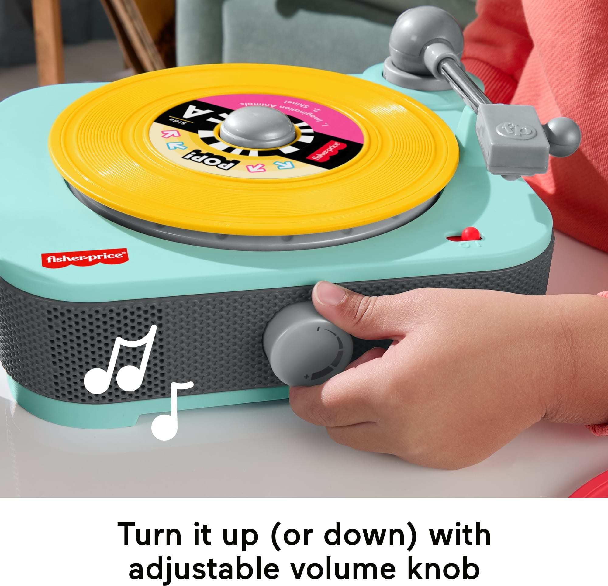 Fisher-Price Musical Toy Deluxe Rockin’ Record Player Pretend Turntable with 6 Albums for Preschool Play Plus Bonus Exclusive Holiday Album Kids Ages 3+ Years (Amazon Exclusive)