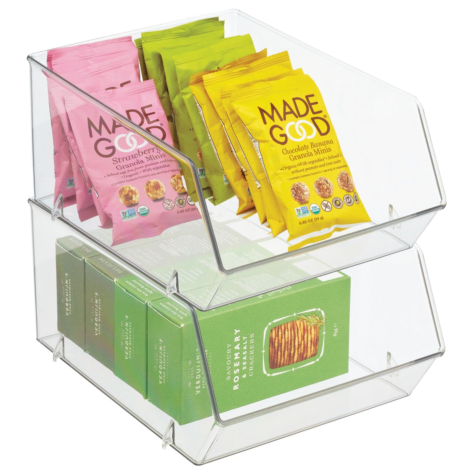 mDesign Plastic Stacking Food Storage Bin for Kitchen Cabinet, Pantry ...