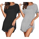 Ekouaer Nightgowns for Women 2 Pack Night Gowns Short Sleeve Sleepshirts Pullover Nightshirts Soft Sleepwear S-XXXL