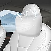 Kzeux Upgraded Car Seat Neck Pillow - Adjustable Height Headrest Cushion - for Tesla Models 3/Y/S/X High Elastic Pearl Cotton Interior and Ventilated Nappa Leather - Neck Pain Relief (1 Pack White)