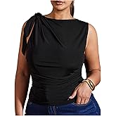 Floerns Women's Plus Size Summer Tank Tops Tie Shoulder Ruched Dressy Casual Vest