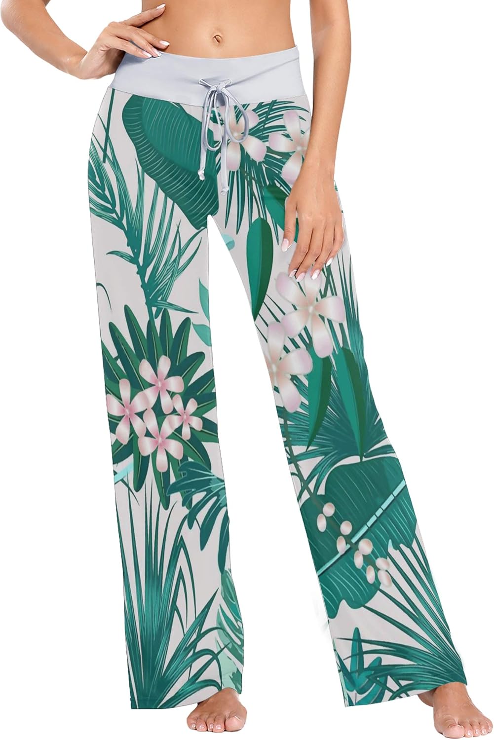 Yiaoflying Tropical Green Leaves Women's Pajama Pants Loose Long Lounge