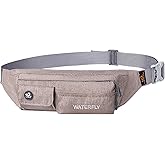 WATERFLY Fanny Pack for Women Men Water Resistant Small Waist Pouch Slim Belt Bag with 4 Pockets for Running Travelling Hiking Walking Lightweight Crossbody Chest Bag Fit All Phones…
