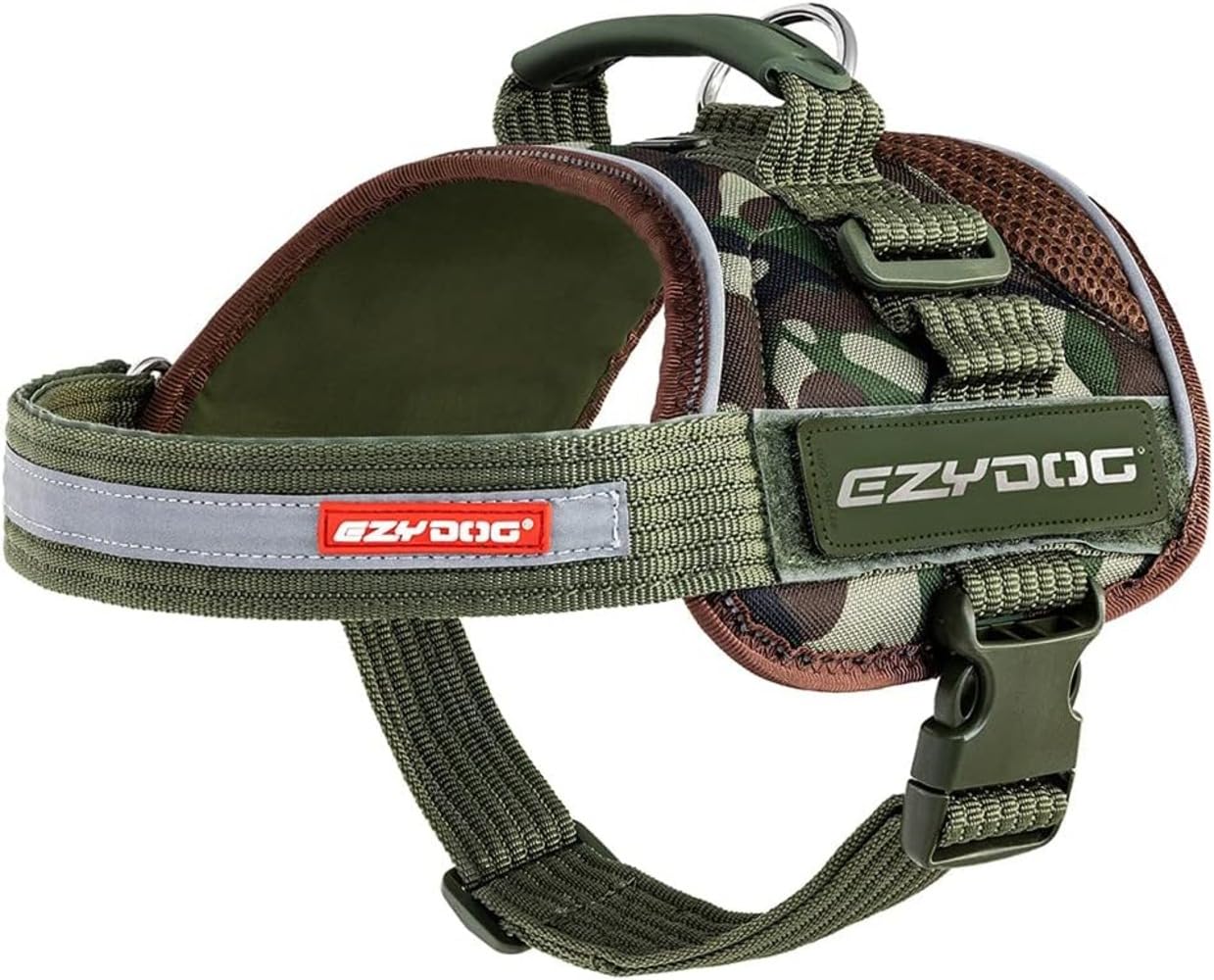 EZYDOG Convert Dog Harness | Magnetic Handle, Anti Pull Harness, Dog Harness for Small, Medium and Large Dogs, LED Light Mount, Reflective Strips, Contoured & Breathable Fabric (XL, Camo)