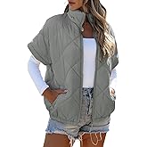SHEWIN Quilted Jackets For Women 2025 Casual Lightweight Short Sleeve Zip Up Warm Vests