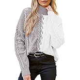 Pink Queen Women's Chunky Sweaters 2025 Fall Winter Long Sleeve Mock Neck Cable Knit Colorblock Pullover Jumper Tops