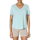 Amazon Essentials Women's Active Soft Cotton Relaxed Fit V-Neck Short Sleeve Lightweight Yoga Workout T-Shirt