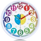 Lafocuse 12 Inch Analog Rainbow Kids Learning Wall Clock Battery Operated | Easy to Read 3D Numbers, Silent Non Ticking, Educational Teaching Clock for Classroom Kids Room Bedroom, Back to School Gift