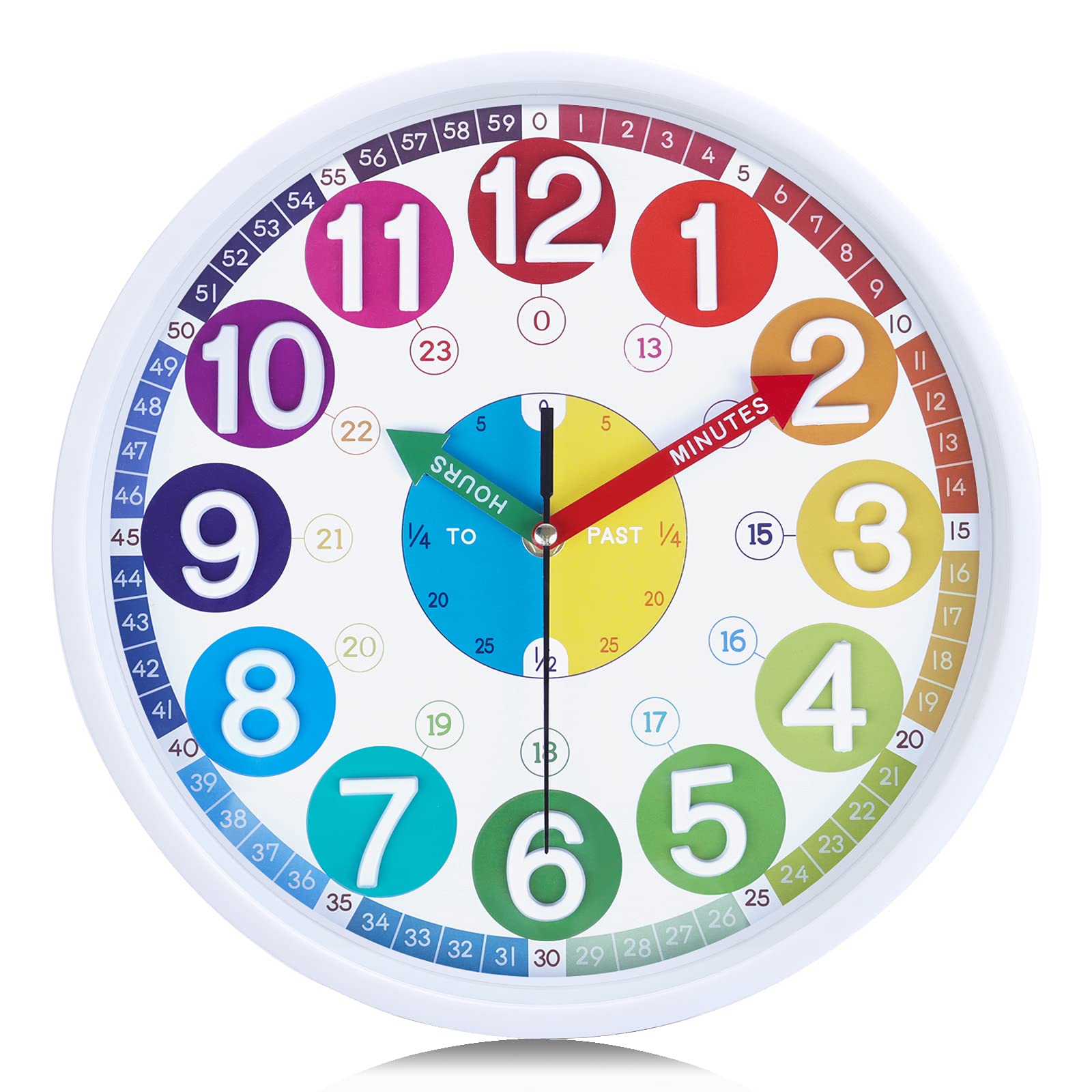 Lafocuse 12 Inch Silent Colorful 3D Numbers Telling Time Teaching Clock, Learning Wall Clock for Kids Boys Girls, Quartz Decorative Children Wall Clocks for KIds Bedroom Living Room Classroom