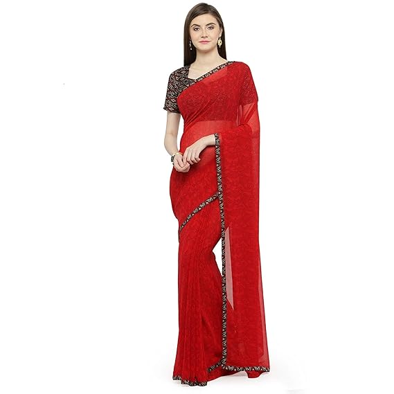 Shaily Red Georgette Printed Saree