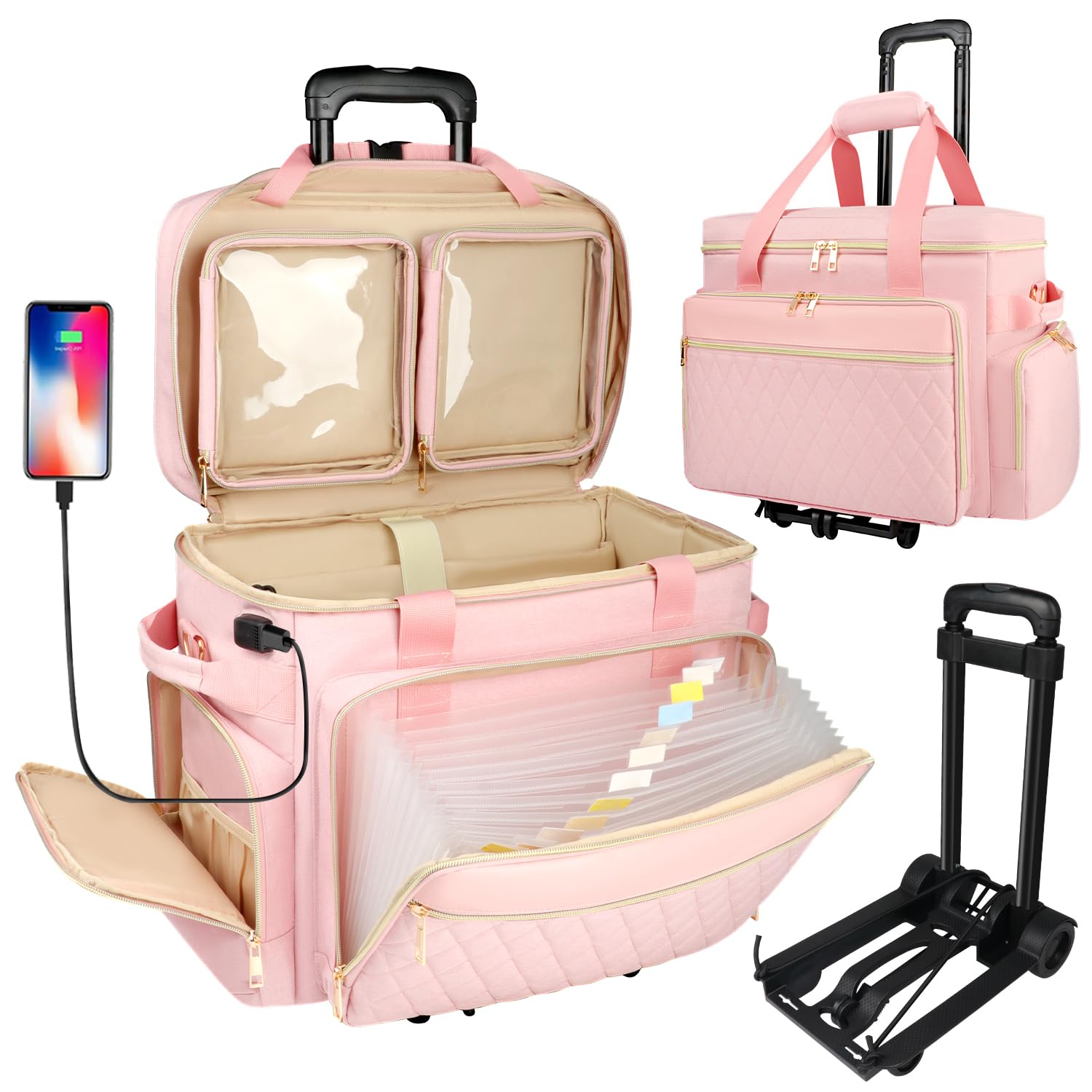 Photo 1 of SIYNPAV Rolling Teacher Bag with Accordion File Organizer, USB Port& 15.6 Inch Laptop Compartment, Wheeled Teacher Tote Bag