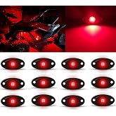 Red Rock Light 12pods 6000k Pure Red Led Rocks Lights Kit Ip68 Waterproof 47inch Extension Wires for ATV Rv Utv SUV Offroad Pickup Trucks Golf Boat Cars Trailers Fender Underglow Lighting (Red)
