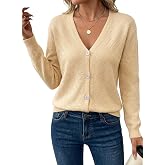 EVALESS Women's Long Sleeve Cardigan Sweaters Button Up V Neck Knit Tops | Lightweight,oversized,ribbed knitted top,2026 business dressy casual outfits,autumn,spring,summer,teen,girls,going out
