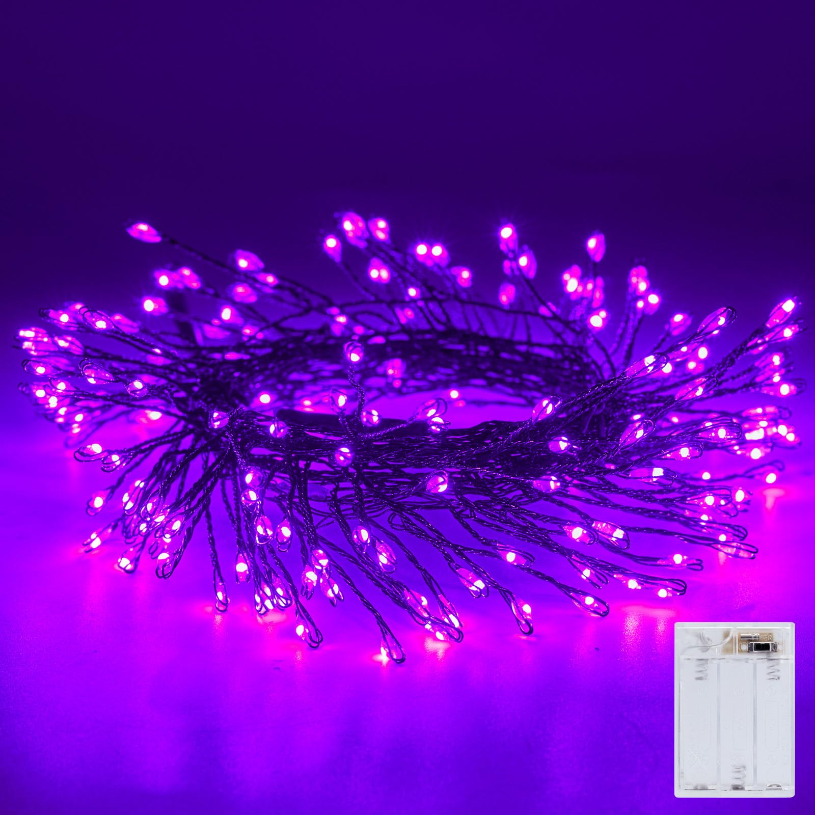 Photo 1 of Fairy Lights Battery Operated, Twinkle String Lights Waterproof Silver Wire 5 Feet 60 Led Firecracker Starry Lights for DIY Wreath Home Party Bedroom Mason Jar Indoor Halloween Decoration, Purple