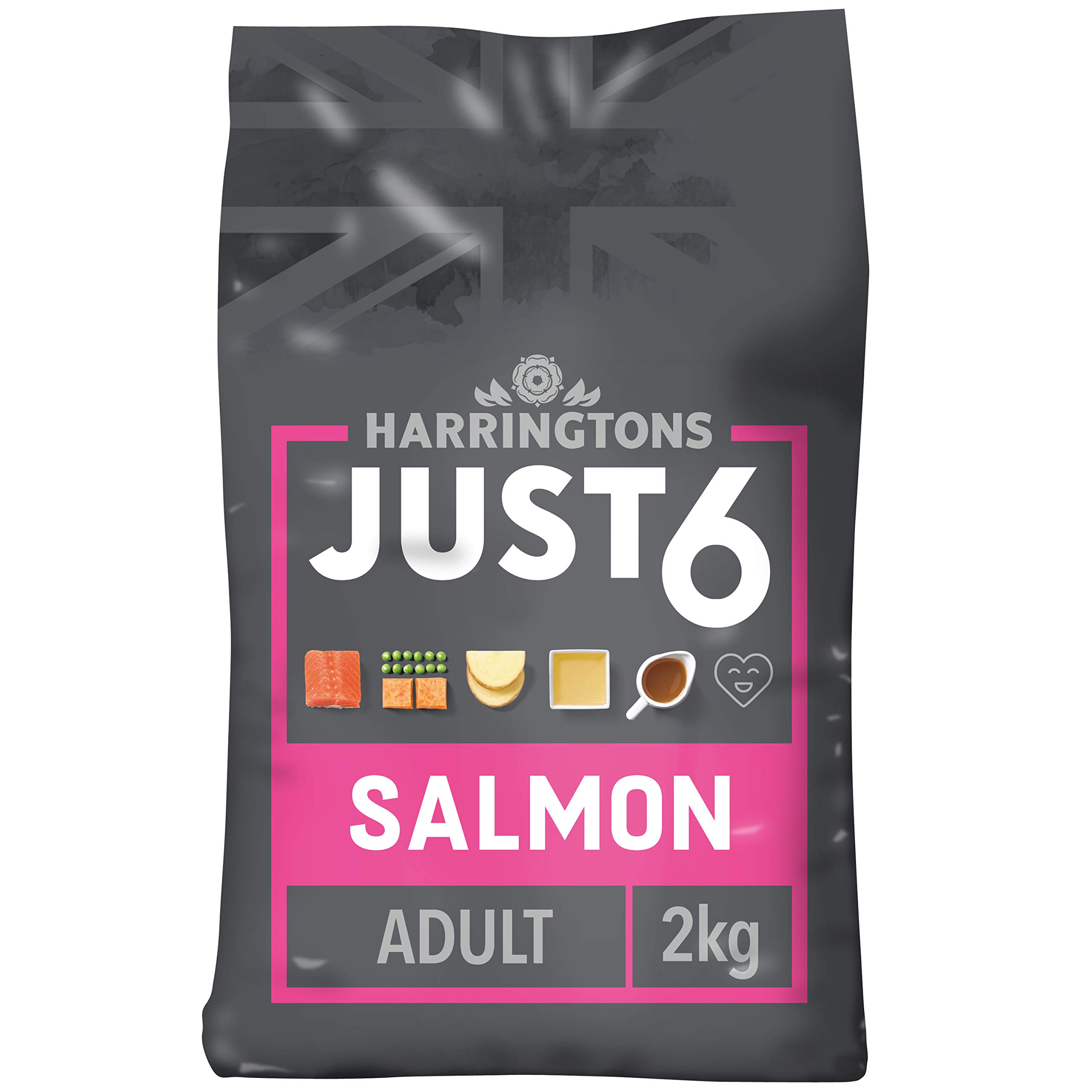 Harringtons Just 6 Slow Baked Complete Grain Free Salmon and Sweet Potato Dry Dog Food, 2kg, Pack of 4