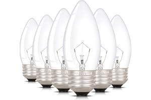 Simba Lighting Torpedo Clear B11 C35 CTC 25W E26 Base (6 Pack) Decorative Incandescent Light Bulbs 120V for Chandeliers, Ceiling Fan Lights, Pendants, Wall Sconces, Dimmable, Warm White 2700K