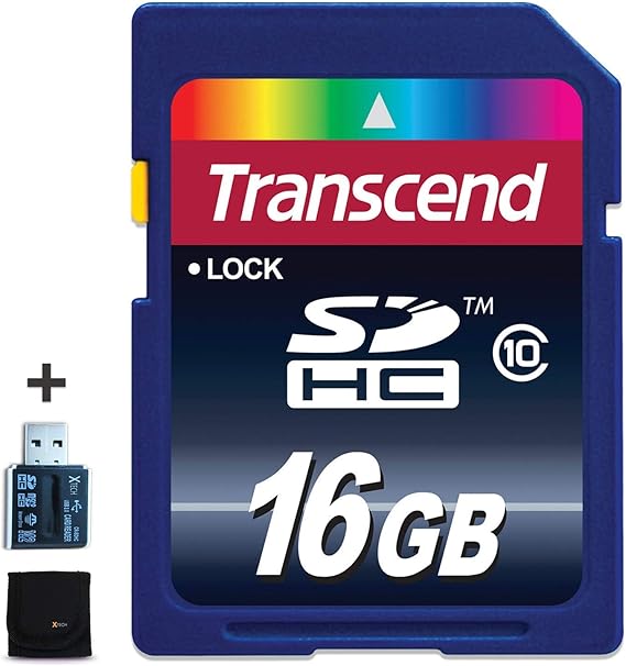 Transcend 16GB Class 10 SDHC Memory Card + Card reader for