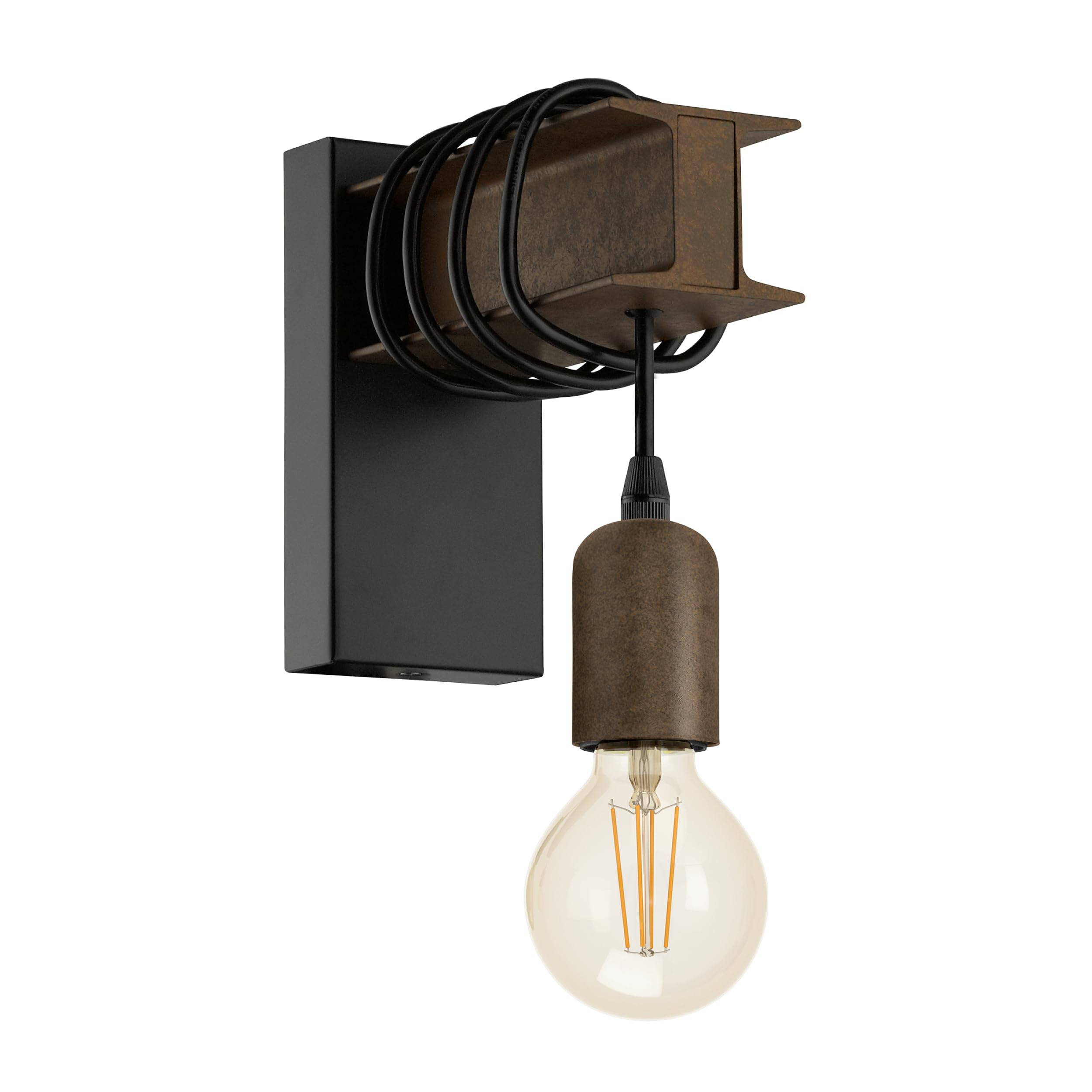 Eglo Townshend 4 Industrial Design wall lamp, Retro wall Light Made of Steel in Black and Brown Colour, E27 Socket