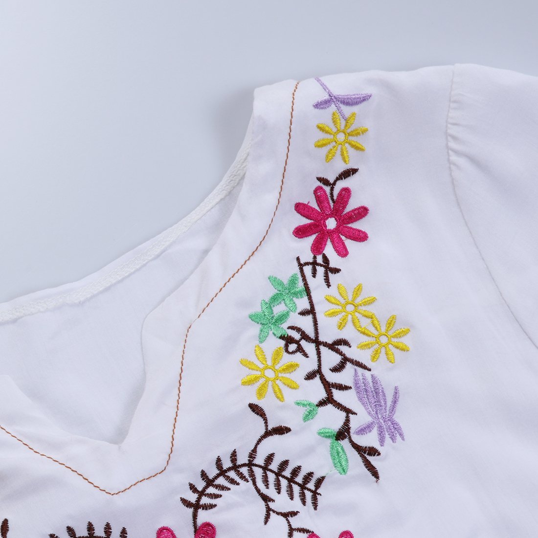sachin and babi light blue dress 70s Unique Oaxacan Hand Embroidered Floral Mexican Tunic Midi Dress XX –  rollwithitvintage main image 0