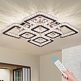 FRIXCHUR 20” Dimmable Crystal Chandelier Square Crystal Flush Mount Ceiling Light 8 Lights Led Crystal Ceiling Pendant Light 