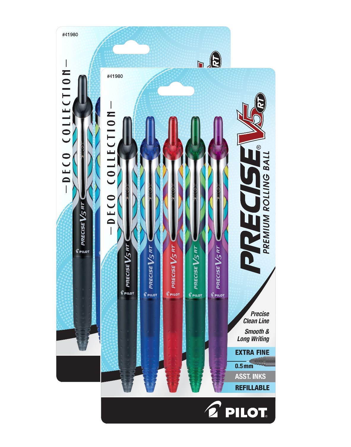 Pilot Precise V5 RT Deco Collection Retractable Rolling Ball Pens Refillable 15-Pack Assorted Colors (3 Of Each Color)