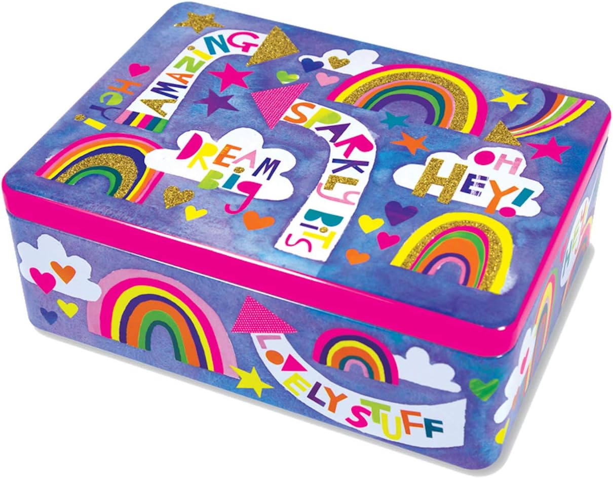 Lata rectangular de hojalata – Brocas brillantes y arco iris: Amazon.es: Hogar