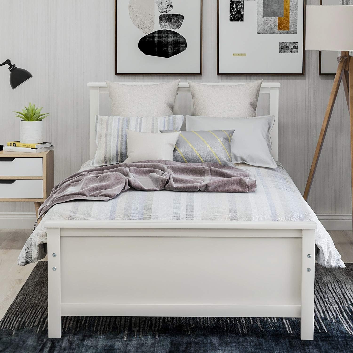 Hooseng Twin Daybed with Trundle and 3 Storage Drawers Wood Platform Frame with Headboard Footboard Kids Bed, White 1